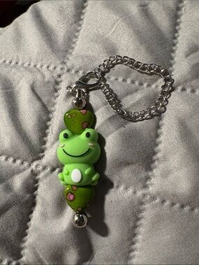 Cute Green Frog Keychain Charm or purse or cup charm